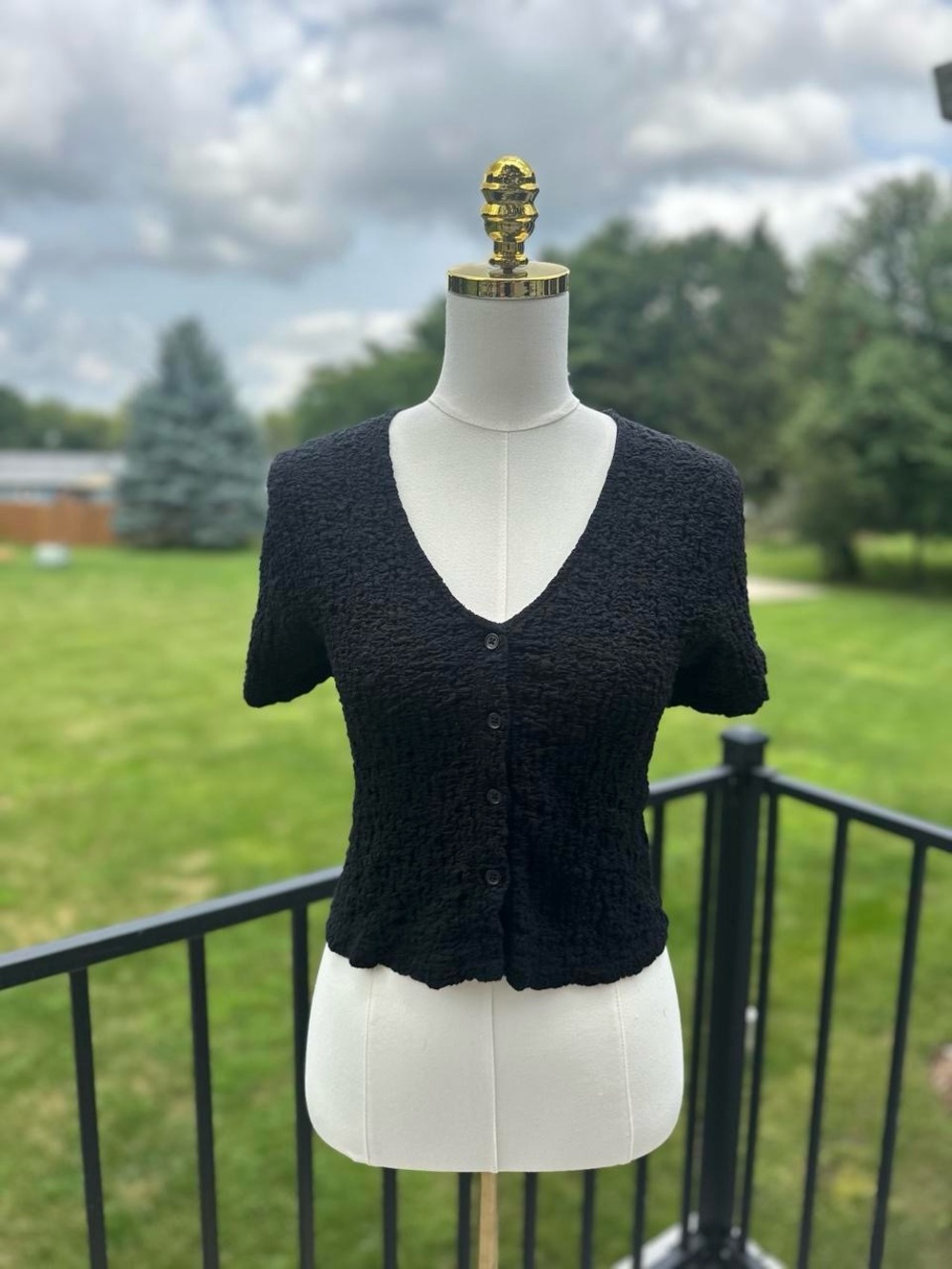 Rip Curl Black Textured Short Sleeve Button-Front Top
